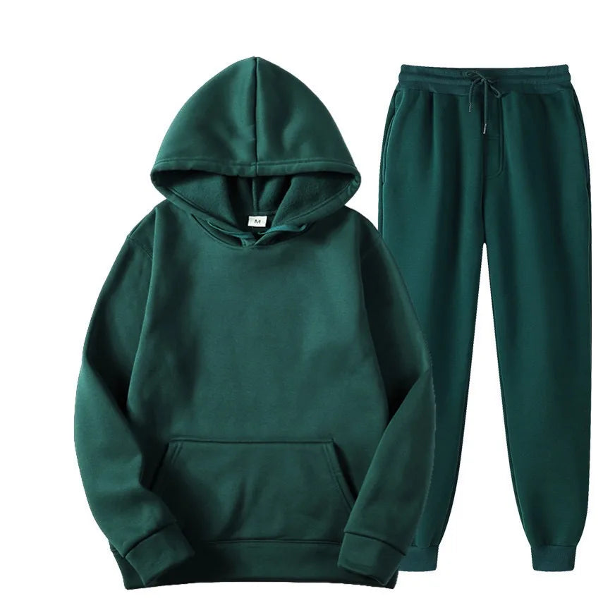 Men's Tracksuit Solid Color Hoodie Pants Two Piece Sports Set