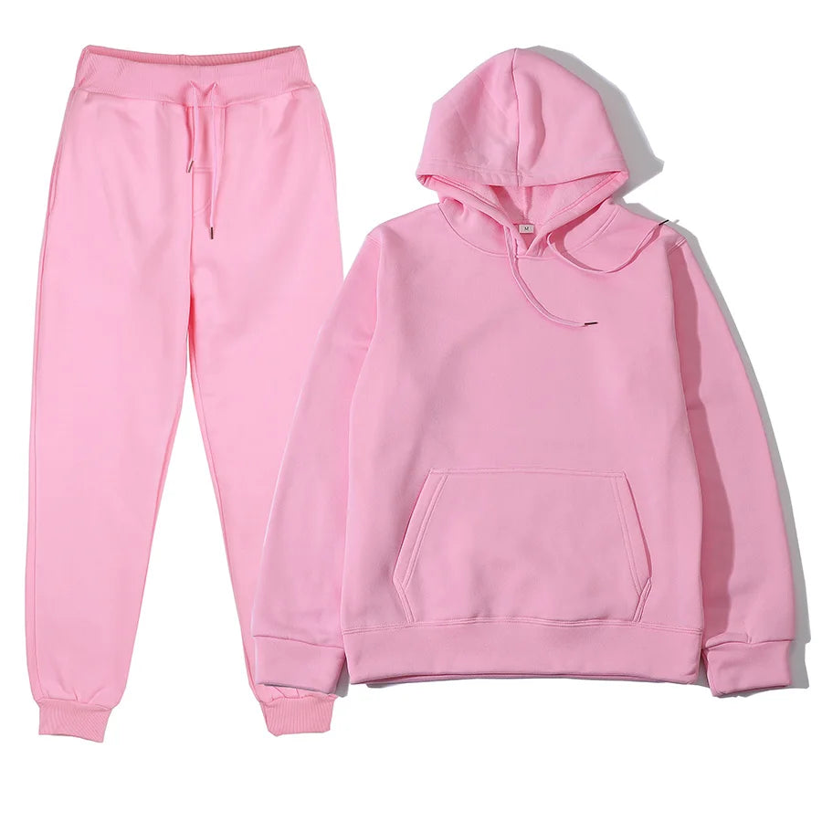 Men's Tracksuit Solid Color Hoodie Pants Two Piece Sports Set