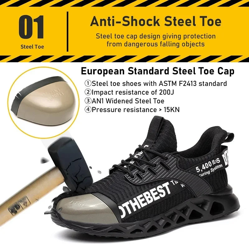 Safety Shoes Men Steel Toe Lightweight Anti Smash Work Sneakers