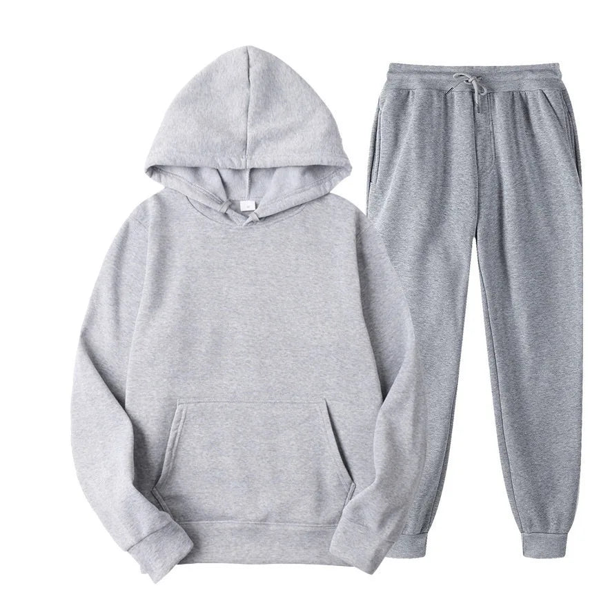 Men's Tracksuit Solid Color Hoodie Pants Two Piece Sports Set