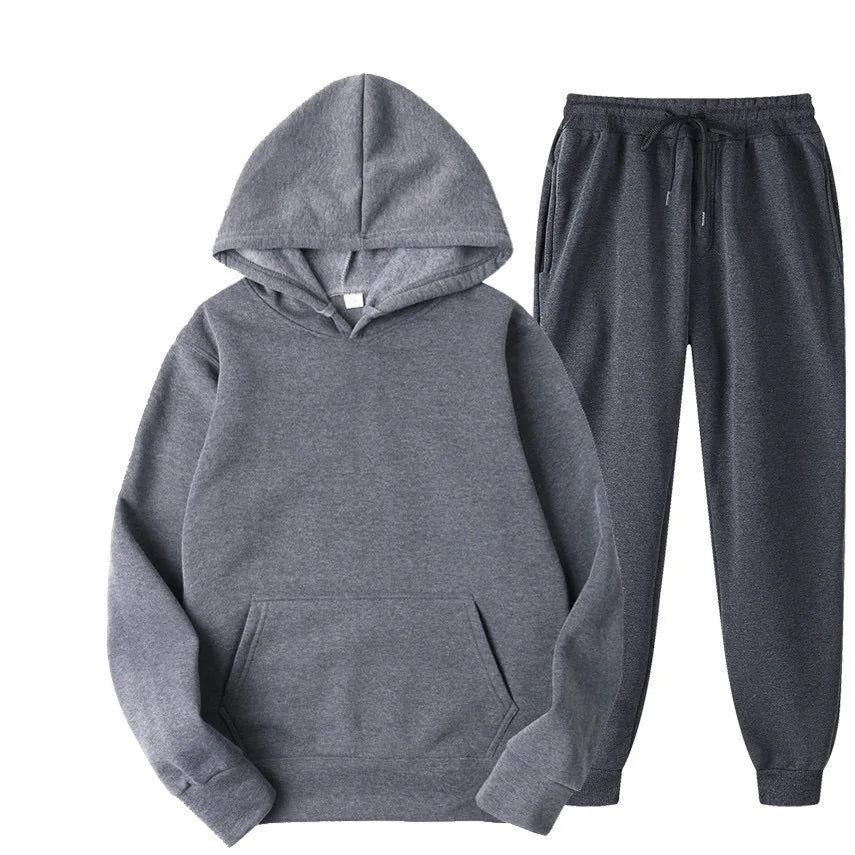 Men's Tracksuit Solid Color Hoodie Pants Two Piece Sports Set