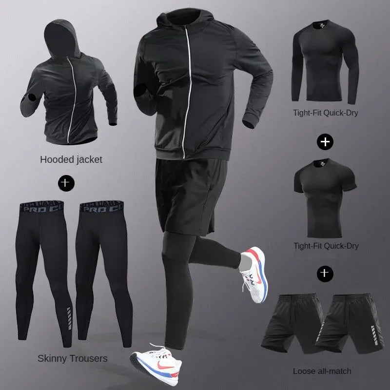 Mens Tracksuit Ice Fiber Quick Dry Running Fitness Full Set