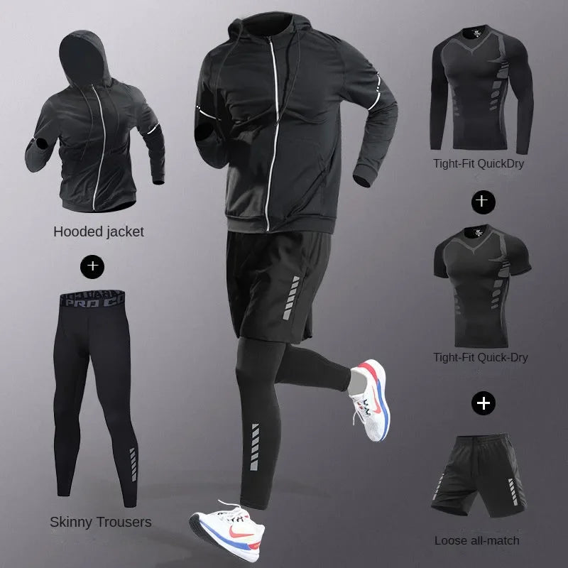 Mens Tracksuit Ice Fiber Quick Dry Running Fitness Full Set