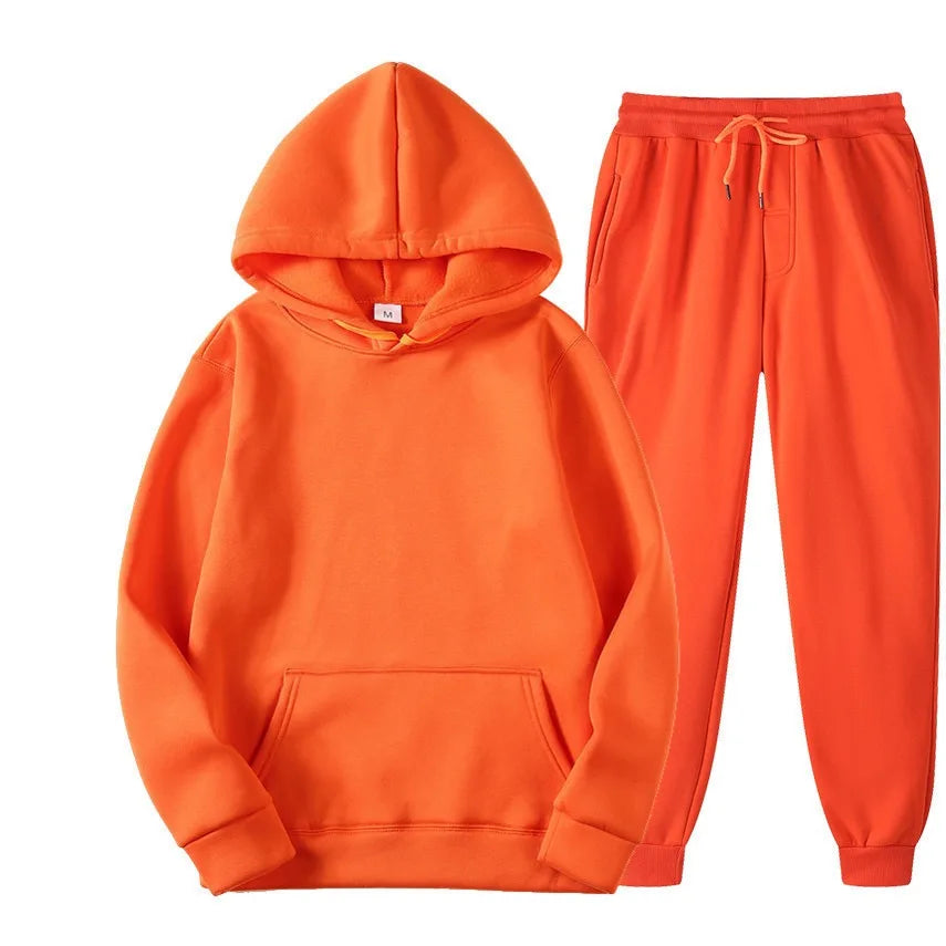 Men's Tracksuit Solid Color Hoodie Pants Two Piece Sports Set