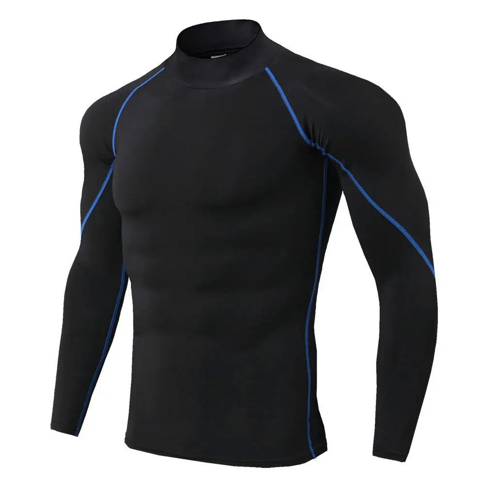Men's Quick Dry Fitness T-shirt Long Sleeve Compression Top for Bodybuilding and Running