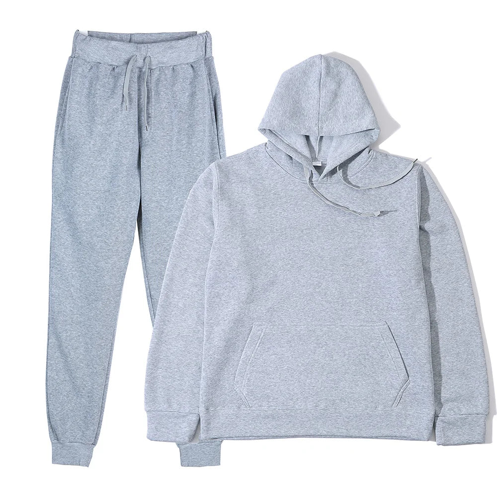 Men's Tracksuit Solid Color Hoodie Pants Two Piece Sports Set
