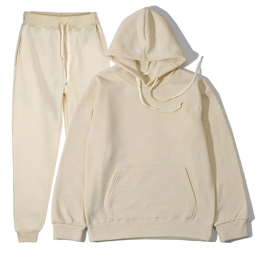 Men's Tracksuit Solid Color Hoodie Pants Two Piece Sports Set