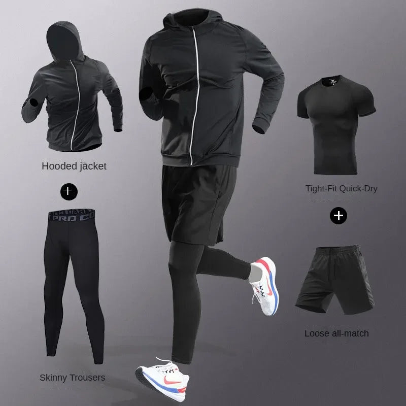 Mens Tracksuit Ice Fiber Quick Dry Running Fitness Full Set