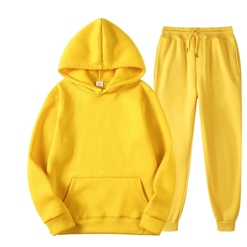 Men's Tracksuit Solid Color Hoodie Pants Two Piece Sports Set