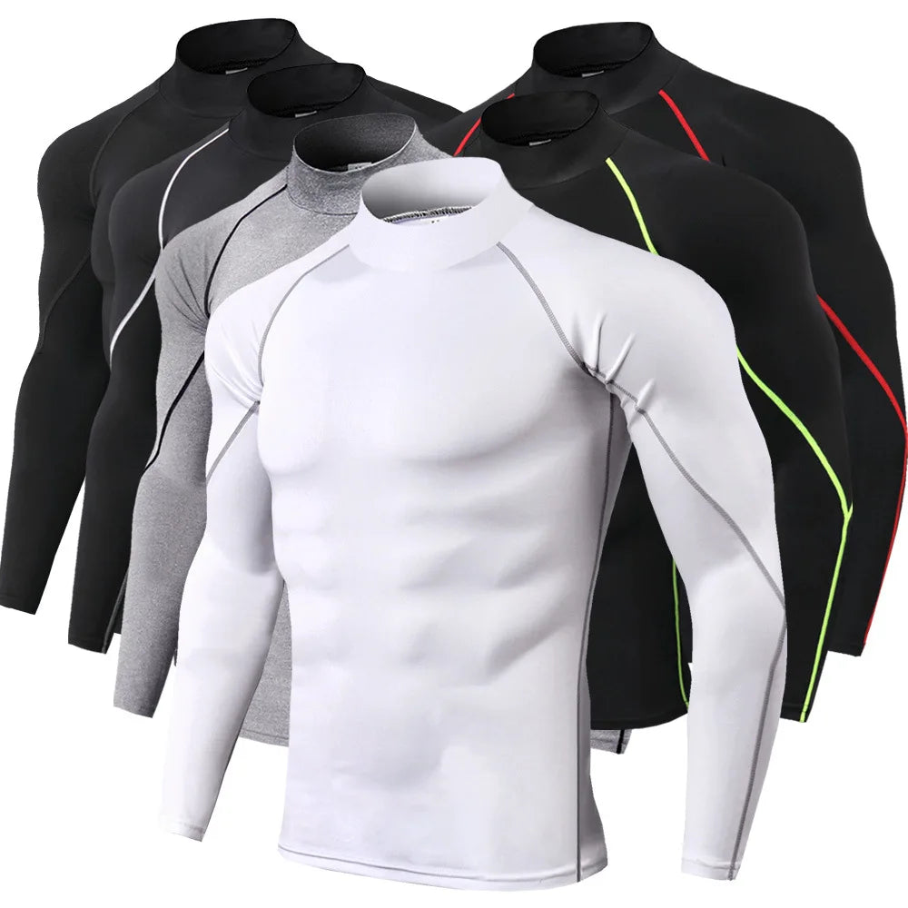 Men's Quick Dry Fitness T-shirt Long Sleeve Compression Top for Bodybuilding and Running