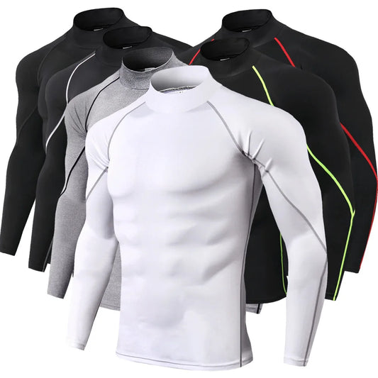 Men's Quick Dry Fitness T-shirt Long Sleeve Compression Top for Bodybuilding and Running