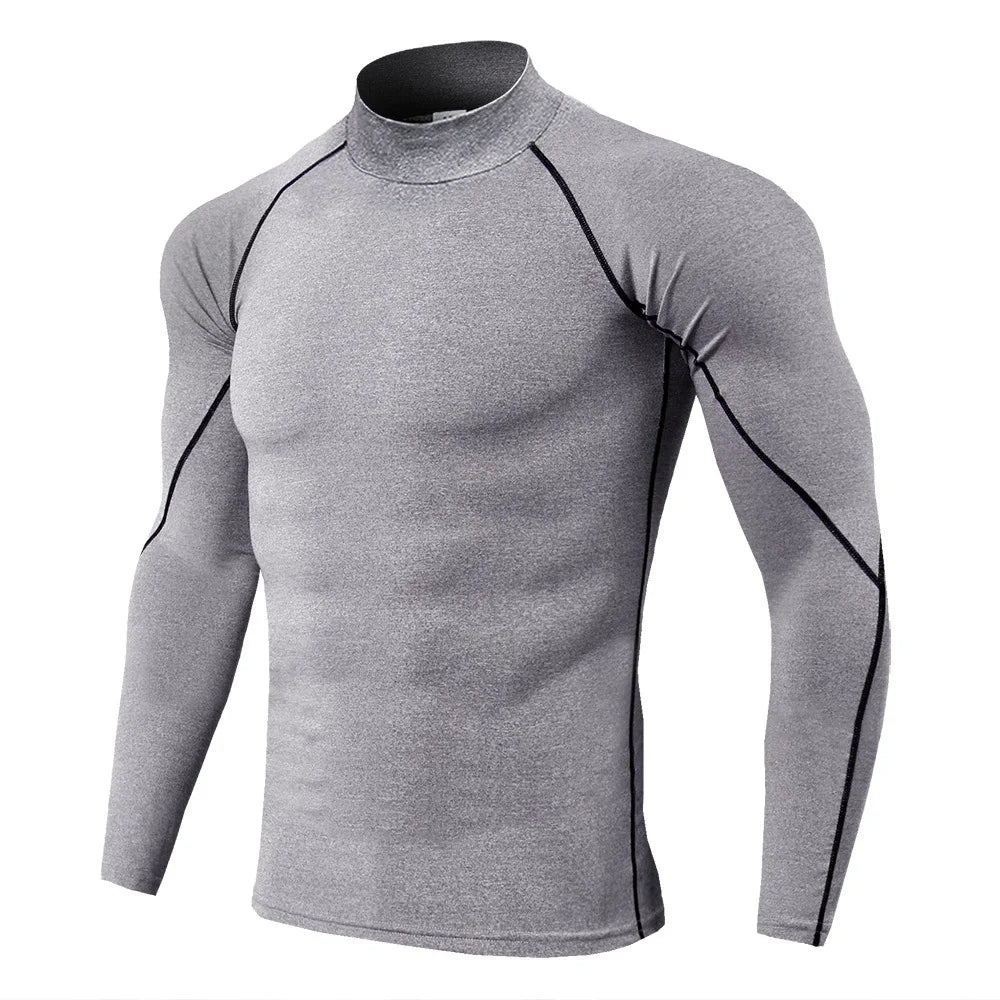 Men's Quick Dry Fitness T-shirt Long Sleeve Compression Top for Bodybuilding and Running