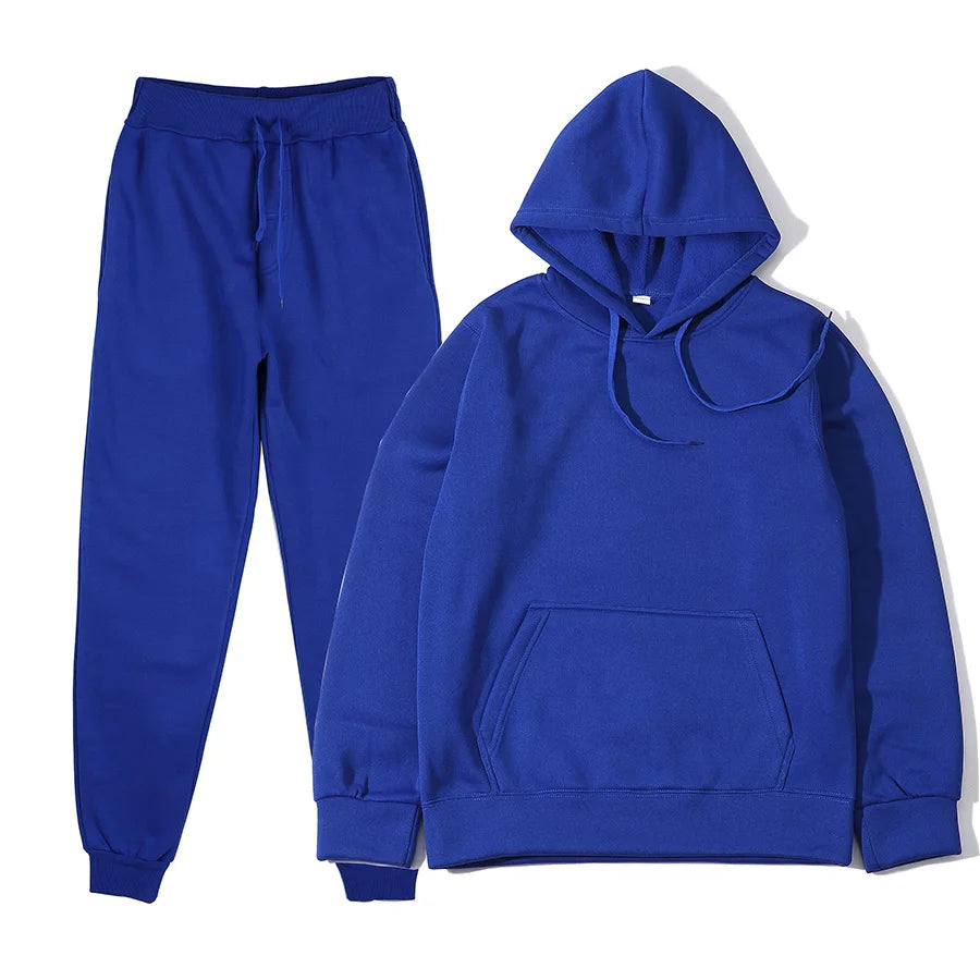 Men's Tracksuit Solid Color Hoodie Pants Two Piece Sports Set