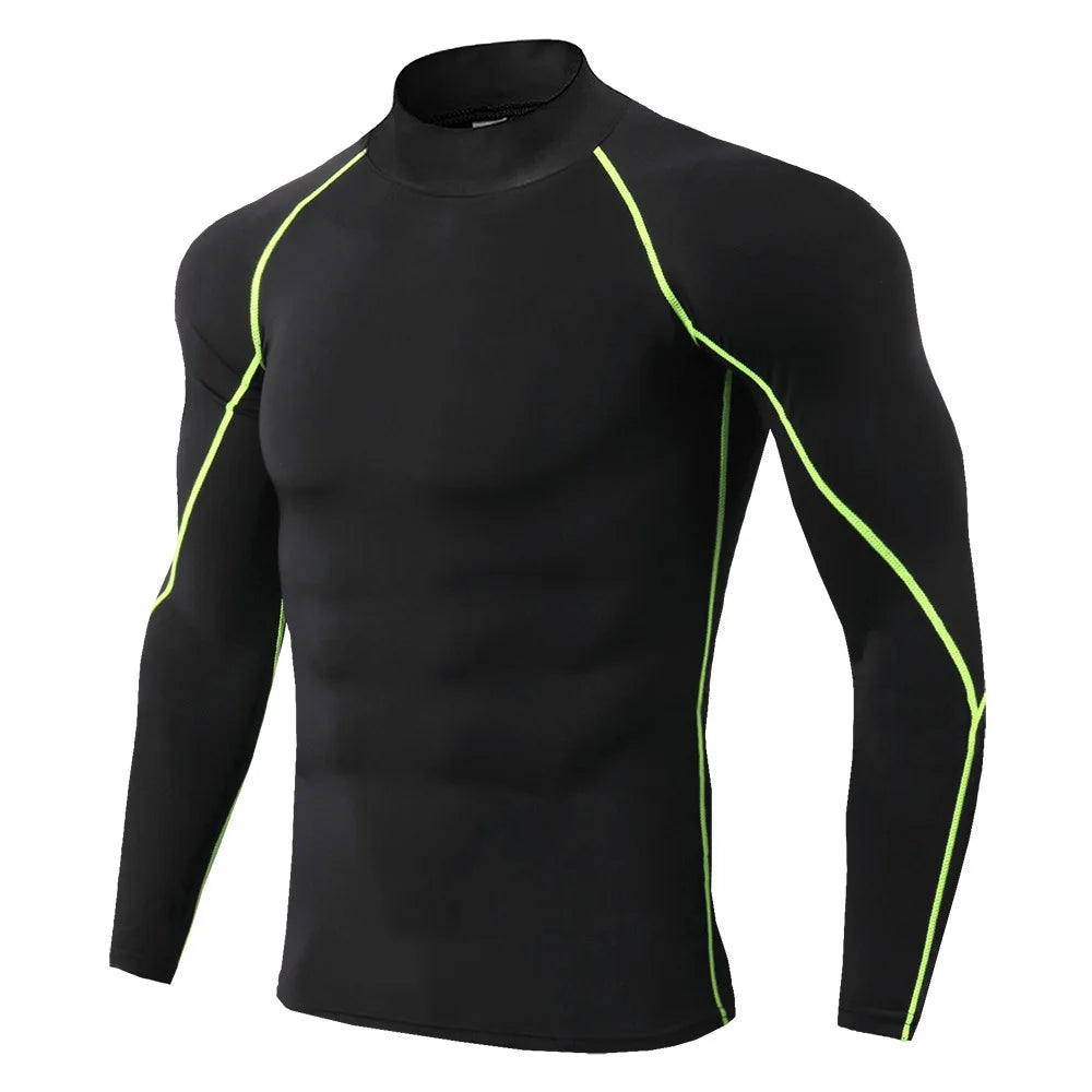 Men's Quick Dry Fitness T-shirt Long Sleeve Compression Top for Bodybuilding and Running